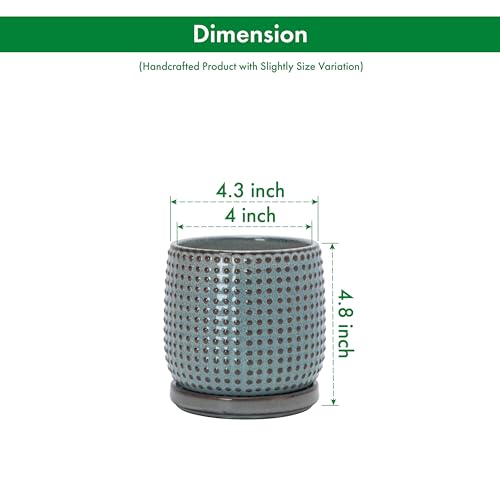 D'vine Dev Beaded Ceramic Pot with Saucer, 4 in, Graphite Blue, 27-C-Z-9 - color: Graphite Blue, size: 4.3 Inch