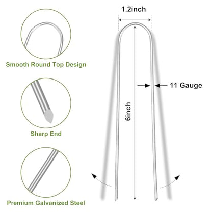 Whonline 200 Pack Landscape Staples, 6 Inch Round-top Garden Stakes - color: 6 Inch/Round Top-200 Pcs