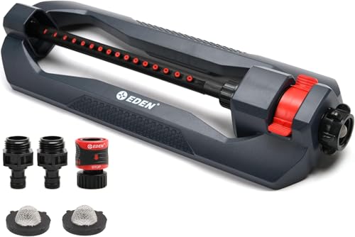 Eden 96213 Essential Turbo Oscillating Water Sprinkler,Covers Up to 3,600 sq. ft.,16 Nozzles,Weighted Base,Adjustable Range,Quick Connect Bundle,Dark Grey,Red,Silver,(Pack of 12) - size: 16 Nozzles (Pack of 12)