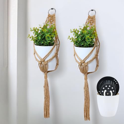 2 Packs Macrame Plant Hanger with Self-Watering Pots (4 inch) - size: Small