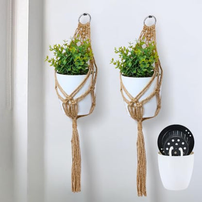 2 Packs Macrame Plant Hanger with Self-Watering Pots (4 inch) - size: Small