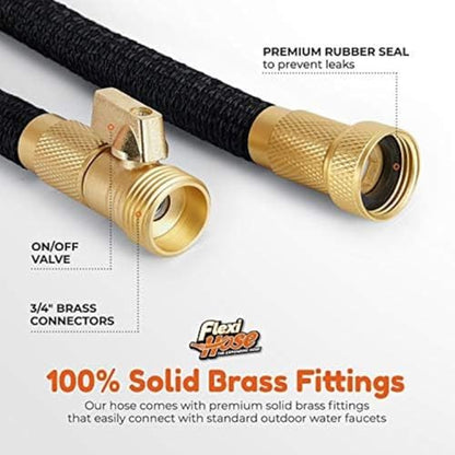 Flexi Hose Lightweight Expandable Garden Hose, 150FT -Retractable Garden Hose, Water Hose - No-Kink Flexibility, 3/4 Inch Solid Brass Fittings and Double Latex Core - size: 150 ft