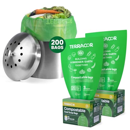 3 Gallon Compostable Trash Bags, Compost Bags for Countertop Bin, 200 Count (Pack of 2) BPI Certified and Meet The ASTM D6400 Standard - color: Flat Top-3Gal-200Bags