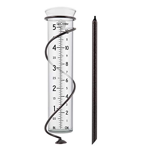La Crosse 704-08967-INT Original Handcrafted Colombian Metal Finish Spiral Rain Gauge with 5-inch Capacity Glass Rain Garden Tube - color: Bronze
