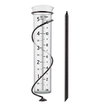 La Crosse 704-08967-INT Original Handcrafted Colombian Metal Finish Spiral Rain Gauge with 5-inch Capacity Glass Rain Garden Tube - color: Bronze