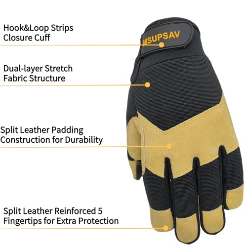 Work Gloves Men, Mechanical Glove, Black+Yellow, X-Large - color: Yellow+black, size: X-Large