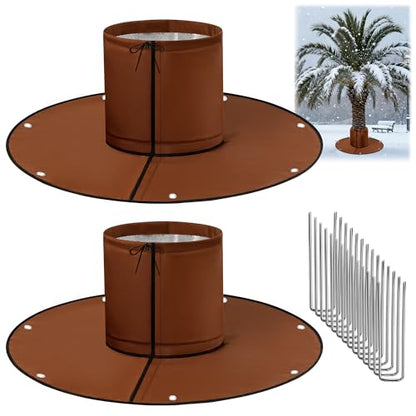 Detachable Palm Tree Root Protector, Winter Tree Root Frost Covers with Ground Nails, 3 Layers Thermal Plant Cover Protector with Drawstring for Outdoor Cold Weather Plants Root (1, Brown)