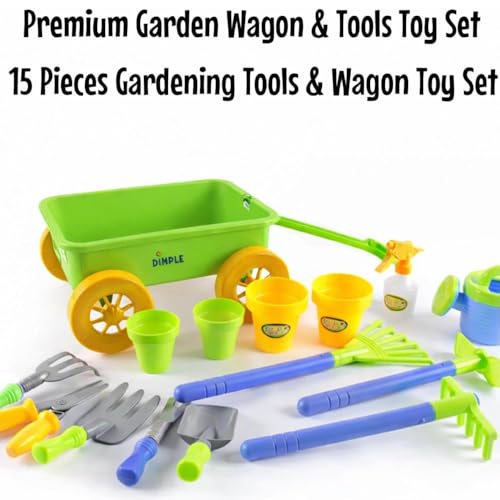 Dimple Green Garden Wagon & Tools Toy Set, 15 Pc Kids Gardening Play Set - color: Green