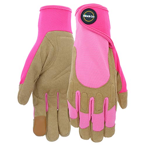 Miracle-Gro MG86208/WML Synthetic Leather Palm Gloves –Medium-Large, Women’s High Dexterity Spandex Back Gloves with Hook and Loop Closure - size: Medium