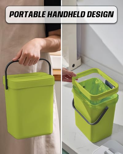 1.3 Gal Hanging Small Trash Can with Lid, Countertop Compost Bin, 5L, Green - color: GREEN, size: 5 L / 1.3 Gal - Lid