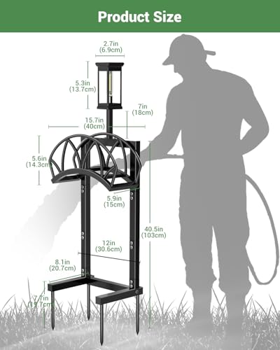 Garden Hose Holder with Solar Light, Freestanding Hose Stand for Outside