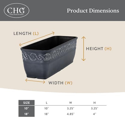 Classic Home and Garden Corinthian Resin Flower Pot Rectangle Planter, Concrete Grey, 18"