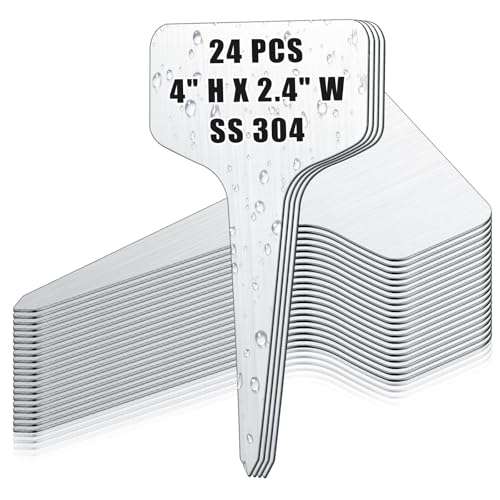 Hicarer 24 Pcs Metal Plant Labels, Stainless Steel 4" x 2.4" Garden Markers - size: 4x2.4 Inch