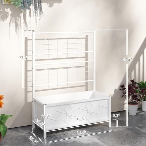 Outsunny Planter Box with Trellis, 35.4 x 15.7 x 47.2 inch, White - color: White