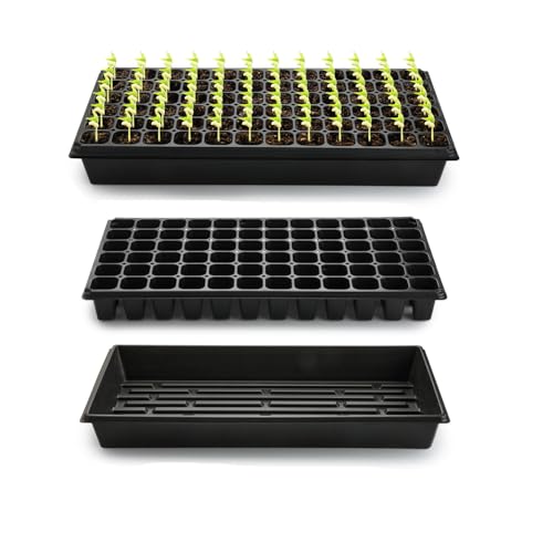 RooTrimmer 10 Pack 1020 Trays No Holes and 10 Pack 72 Cell Seed Starter Tray, 20" x 10" - Heavy Duty Reusable Plastic Seed Starter Kit for Microgreens, Seed Germination & Plant Propagation (10 Sets) - size: 72 Cells-Deep