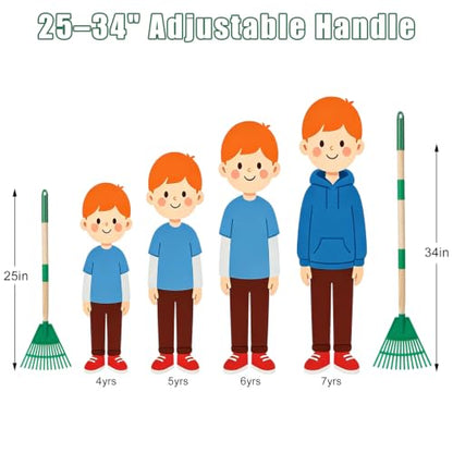 34" Kids Adjustable Leaf Rake Set 4 Pack with Apron & Leaf Bag - size: 4pcs