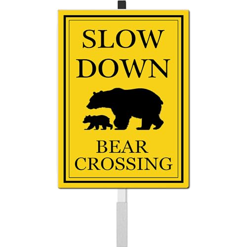 Bear Crossing Sign With Stakes Slow Down Sign For Neighborhoods Reflective Rustproof Aluminium Yard Garden Stake Caution Sign Wild Lawn Walkway Decorations Animal Signs 8X12 IN - color: A7, size: 8X12