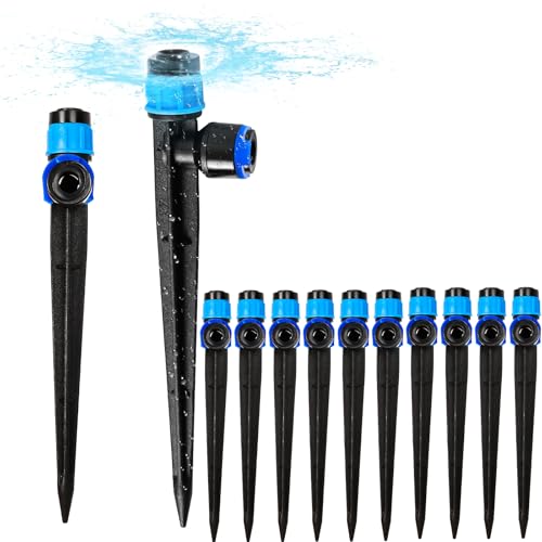 10 Pack 1/4 inch Tubing Drip Irrigation Emitters Sprayer,360 Degree Drip Emitter Sprayer with Stake, Irrigation Dripper Sprinklers for Drip Irrigation System Parts & Connectors - color: Black-1/4" Drip Irrigation Emitters Sprayer