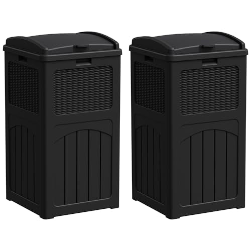 Greesum 2 Pack 33 Package Delivery Box for Outside, Waterproof Resin Garbage Bin with Lid for Hideaway, Deck, Patio, Black - color: Black, style: 2 Pack