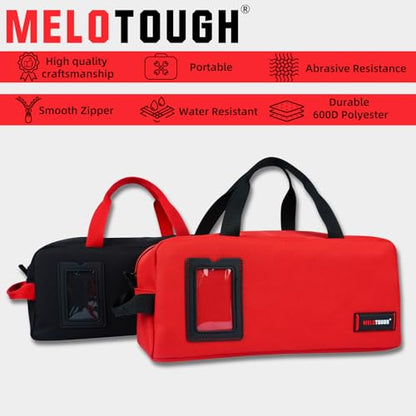 MELOTOUGH Canvas Tool Bags 14 Inch Tool Tote Bag with Zipper Heavy Duty Portable Tool Bag Organizer for Electrician,Technician,Mechanic(Black&Red) - color: B-Black & Red