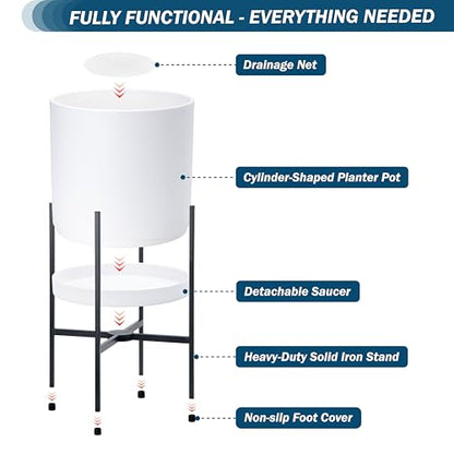 D'vine Dev Plastic Planter Pot with Metal Stand, White, 16 in, 55-D-A-5 - color: White, size: 16 Inch
