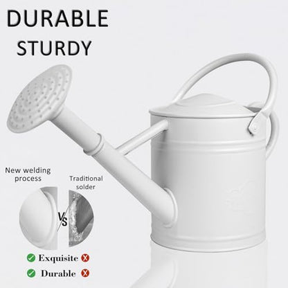 1 Gallon White Metal Watering Can with Removable Watering Rose