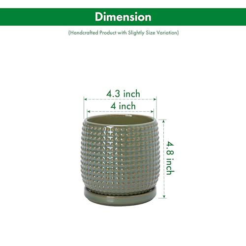 D'vine Dev Beaded Ceramic Pot with Saucer, 4 in, Olive, 27-C-Z-0 - color: Olive, size: 4.3 Inch