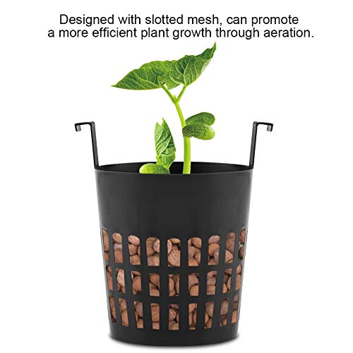 Ymiko 10 Pack Garden Slotted Mesh Cups Net Pot, Plastic Planting Basket with Hook for Hydroponics, Aeroponics, Orchids (Black)