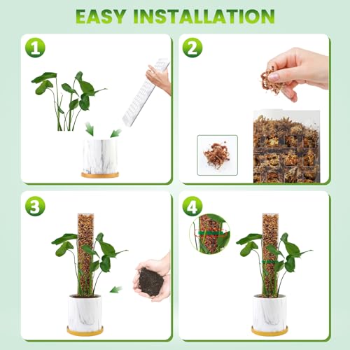 EOX Plastic Moss Pole Kit for Monstera, 15-Inch, 4-Pack, 5.3oz Moss