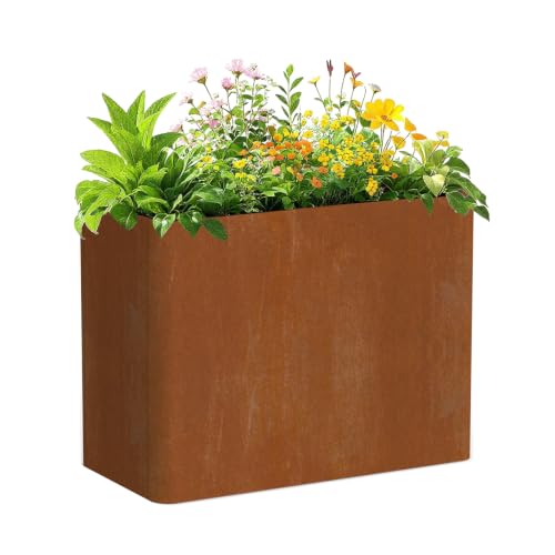 Corten Steel Planter Box 36" L x 15" W x 24" H,Heavy Duty Tall Rectangle Planter Box with Removable Insert Shelves & 4 Drainage Holes for Porch, Garden, Patio, Yard - color: Rusted