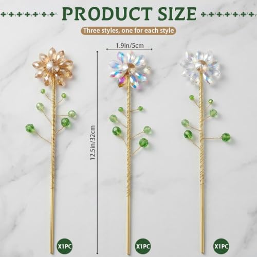 3 Pcs Crystal Sunflower Suncatchers Light Catcher 13'' Metal Stake Handmade