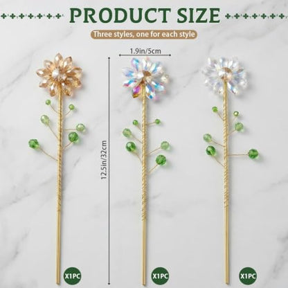 3 Pcs Crystal Sunflower Suncatchers Light Catcher 13'' Metal Stake Handmade