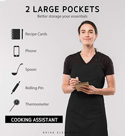 Syntus Apron for Men Women, Adjustable Cooking Kitchen Apron with 2 Pockets - color: Basic Black, style: 2 Polyester