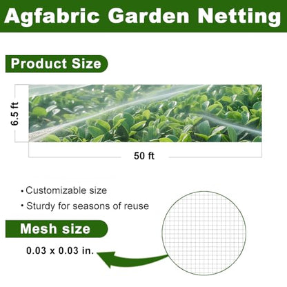 Agfabric Garden Netting Barrier Net, Bird Netting for Garden Trees Vegetable and Plants 6.5'x50', White - size: 6.5'x50'