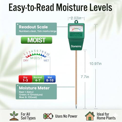 2-Pack Soil Moisture Meter for Plants, Easy-to-Read Plant Water Meter
