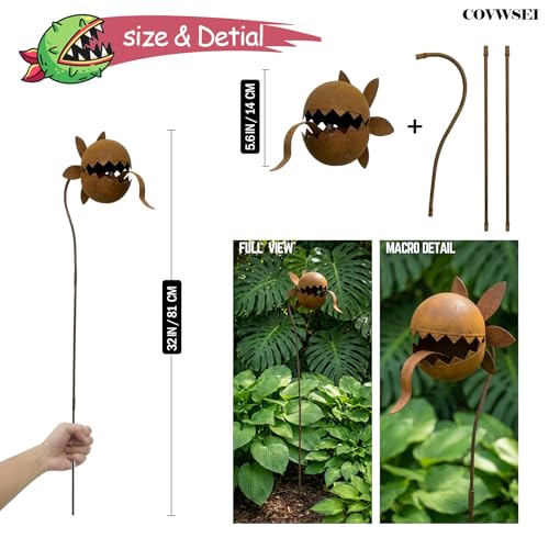 32 Inch Metal Flowers Venus Flytrap Carnivorous Plant Stake for Yard Art - color: Brown B