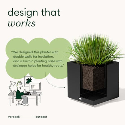 Veradek Block Series Cube Planter - Square Outdoor Planter - color: Black, size: Small
