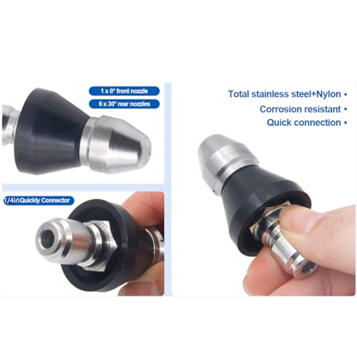 MIZORLIE Pressure Washer Sewer Jetter Nozzle with Stainless Steel - color: back1/4