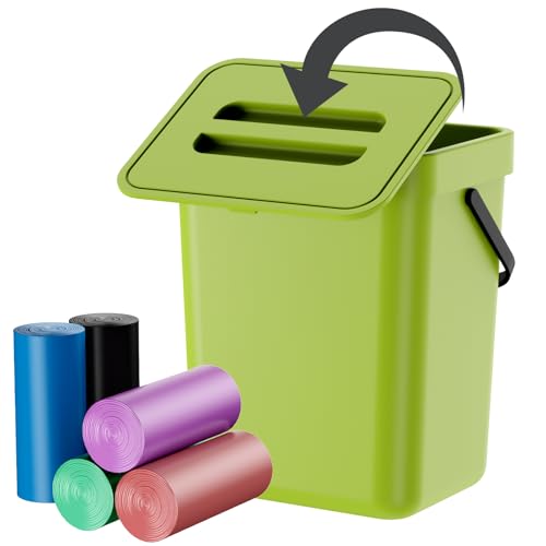 Compost Bin Kitchen, Includes 100 Trash Bags, Hanging Trash Can with Lid, Features Pet-Proof, Odor-Proof, and Quiet Opening/Closing. Suitable for Bathrooms/Bedrooms/Offices (Green, 0.8Gal/3L) - color: Green, size: 0.8 Gallon
