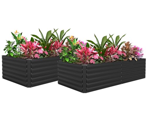 FOOWIN 6x3x2ft Raised Garden Bed Outdoor, Galvanized Steel Garden Beds - color: Black, size: 6x3x2 FT-2PC