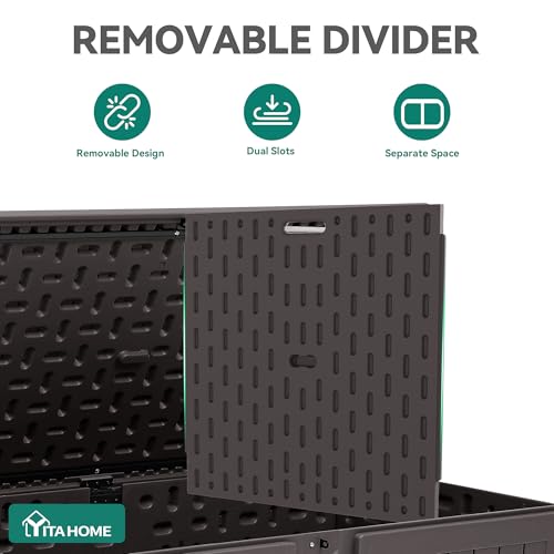YITAHOME 220 Gallon Double-Wall Deck Box with Divider & Side Handles - color: Brown, size: 220 Gallon