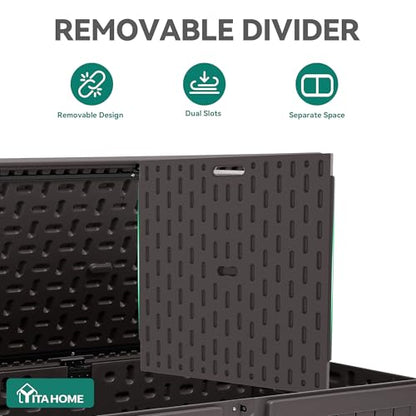 YITAHOME 220 Gallon Double-Wall Deck Box with Divider & Side Handles - color: Brown, size: 220 Gallon
