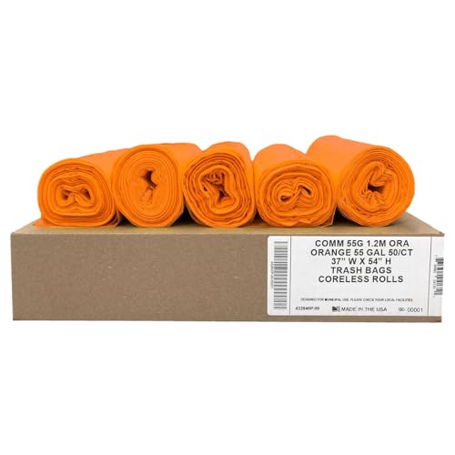 Ultrasac 55 Gal Orange Trash Bags, 1.5 MIL (EQ.), 37" x 54" (50 Pack) - color: Orange, style: 50-55 Gal, 1.5 Mil Equiv, 50 Count