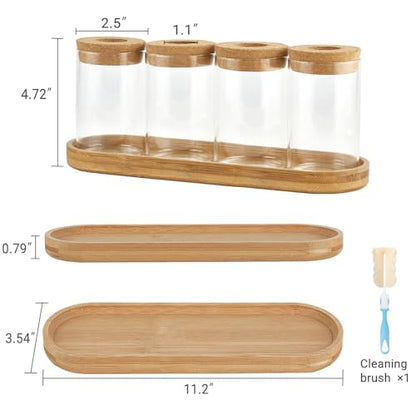 Dahey Plant Propagation Stations, 4 Pcs Glass Vases with Wooden Stand & Lid - color: Brown, Clear, size: Large