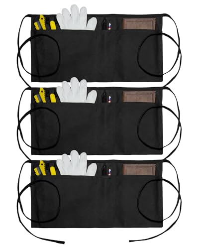 Canvas Work Waist Apron with 3 Pocket - color: 3 Pack Black Canvas Apron