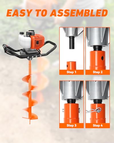 NEO-TEC 63CC Post Hole Digger Gas Powered, Earth Auger with 8" Bit & 8" Ext - size: 63CC+8"+1 Extension