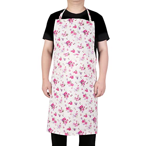 LOLOMLO Oversize Canvas Cotton Apron, Extra Large Aprons with Long Strap, Adjustable Neck Tear Resistant Plus Size aprons - color: Pink Flower