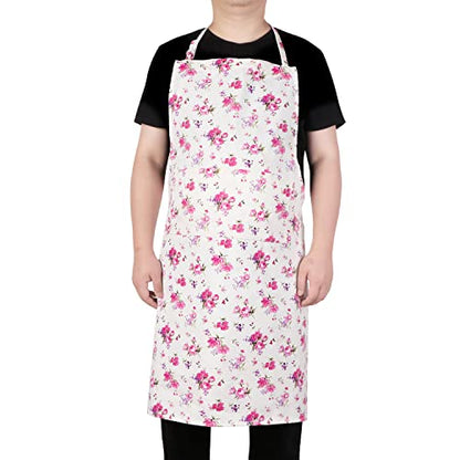 LOLOMLO Oversize Canvas Cotton Apron, Extra Large Aprons with Long Strap, Adjustable Neck Tear Resistant Plus Size aprons - color: Pink Flower