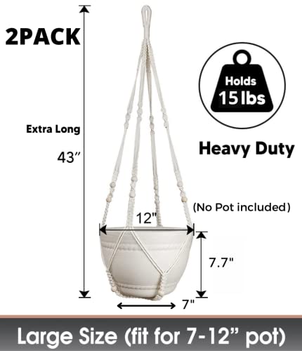 2 Pack Macrame Plant Hanger Large for 12 inch Pot, Large Plant Hanger - color: White