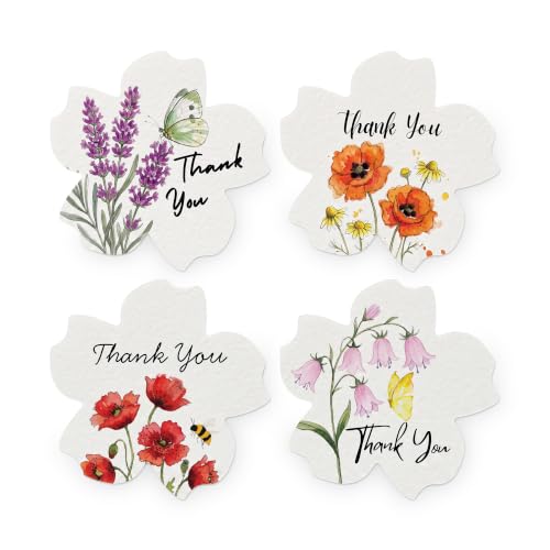 24 Plantable Flower Thank You Tags, 4 Floral Designs - style: 24 Flower B Tags